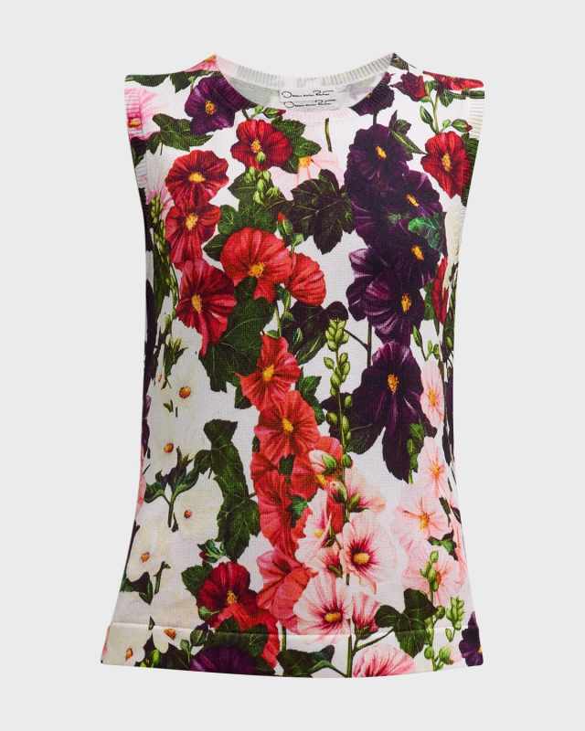 Hollyhocks Print Tank Top